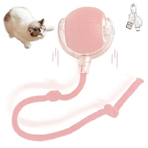 Electric Cat Ball - USB Rechargeable Self-Rolling Toy with Feather Tail