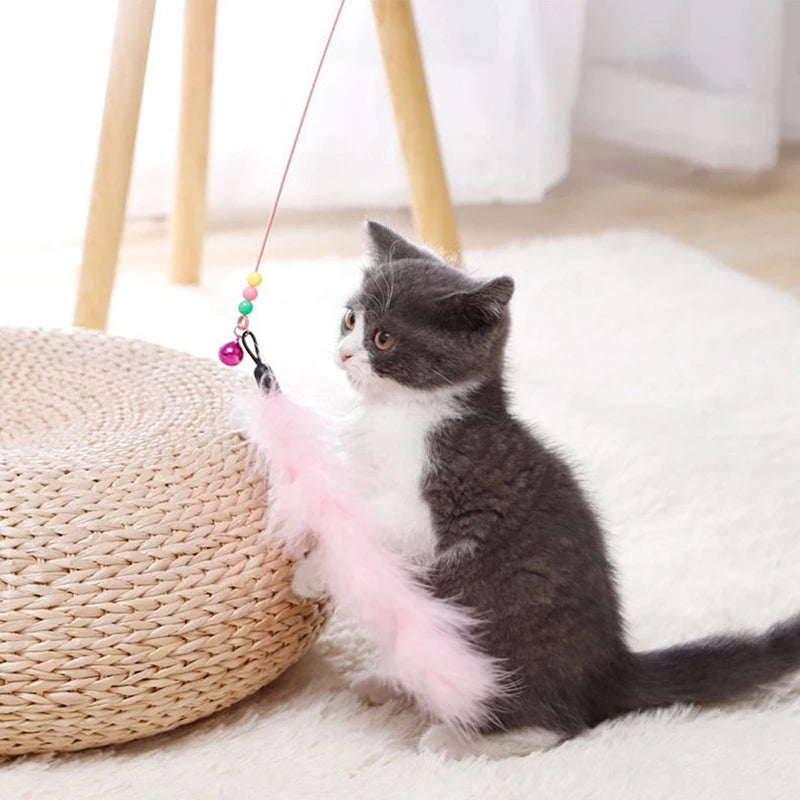 Cat Feather Teaser Wand - Interactive Bell & Suction Cup Play Stick