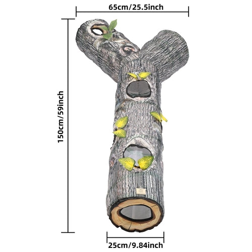 Cat Tunnel Hideaway - 3-Way Interactive Play Tube with Tree Pattern