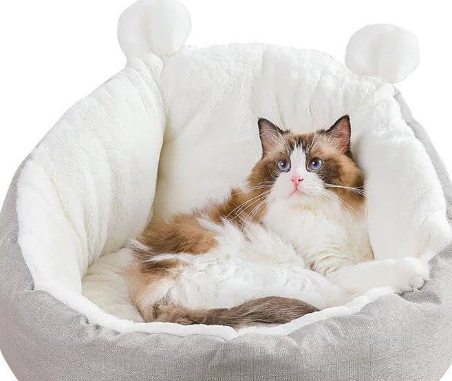 Cat Sleeping Bag Bed - Cozy Enclosed Cave for Cats (Grey, Medium)