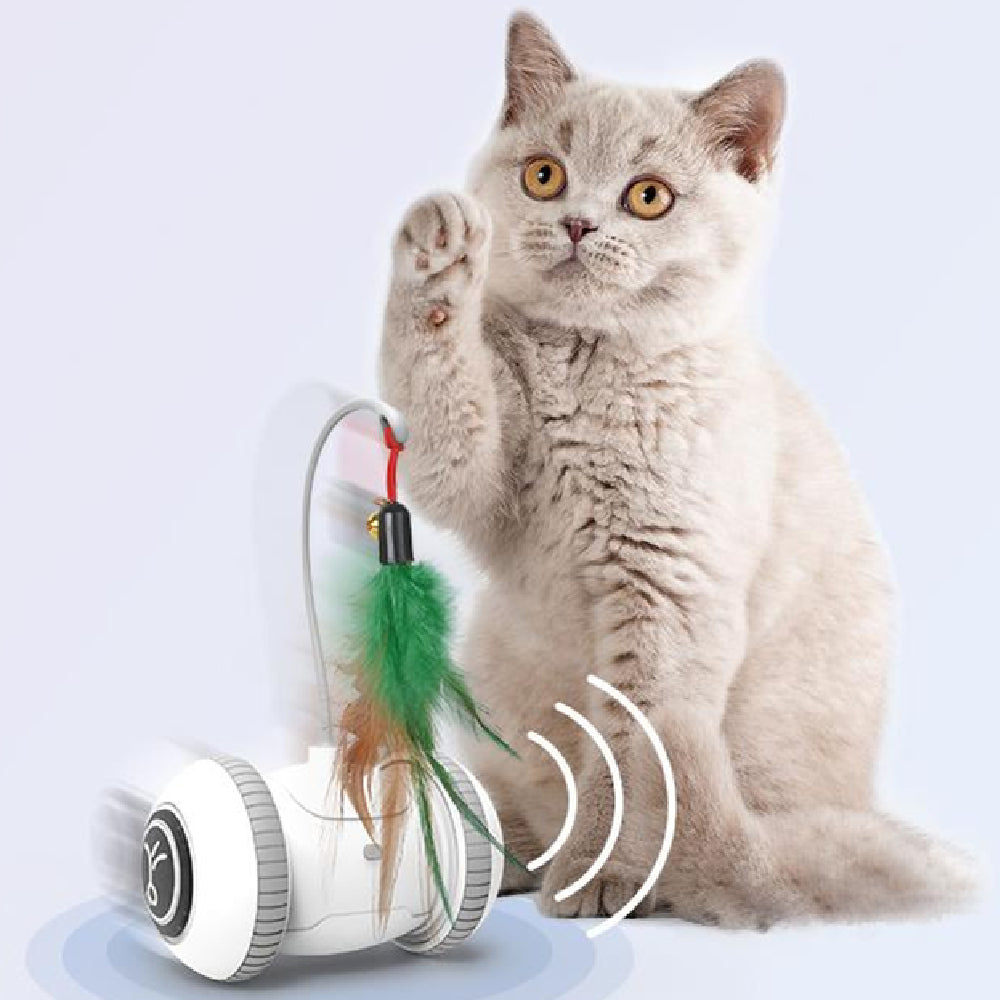 Automatic Cat Toy Robot - Interactive Feather Wand with Interchangeable Attachments